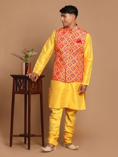Men's Red Patola Print Nehru Jacket